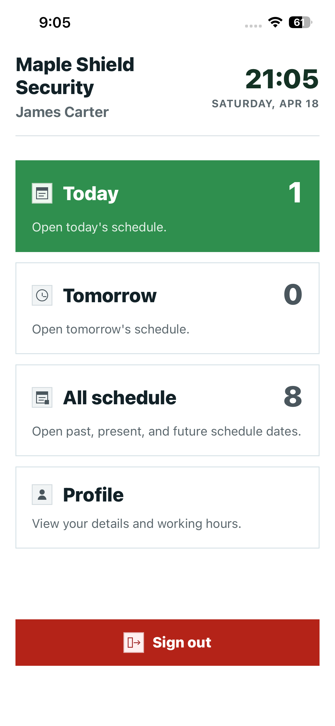 Guard app home dashboard