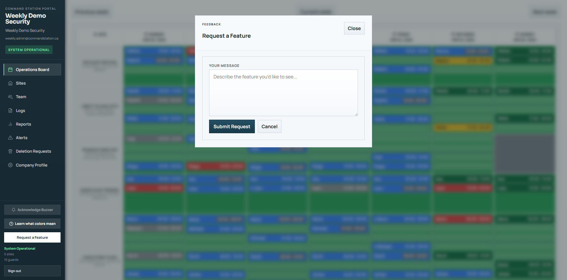 Request a Feature panel