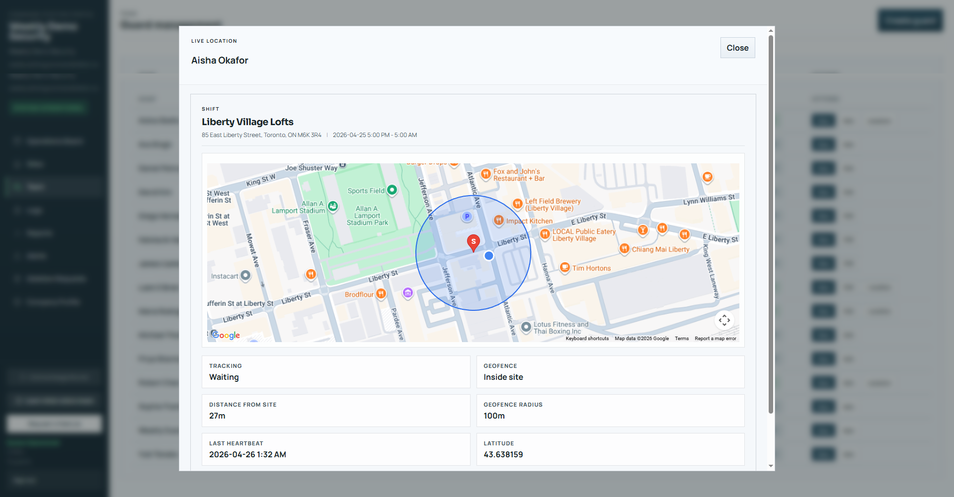 Live guard location map